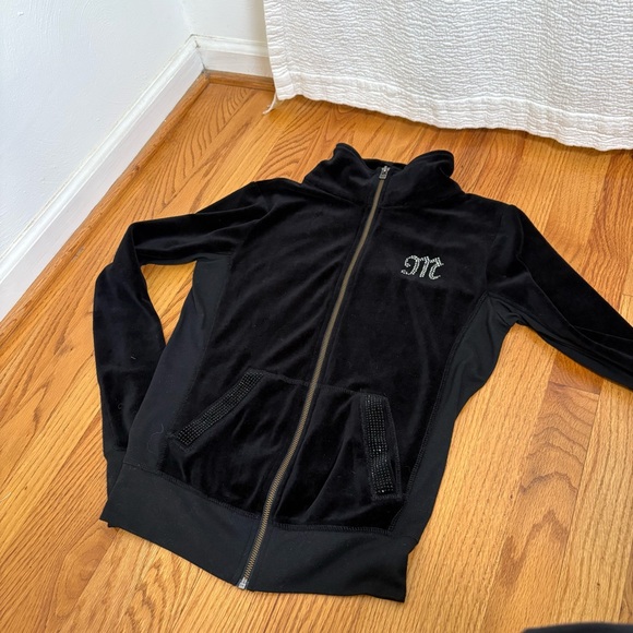 MISS ME Y2K Velvet Velour Track Suit Zip Jacket Rhinestones Bling Flwur-de-Lis S - Picture 10 of 16